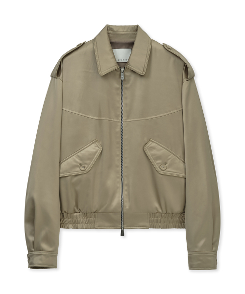 EPAULETTE SATIN BLOUSON JACKET (BEIGE)