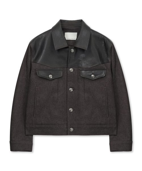 LEATHER YOKE DENIM JACKET (BURGUNDY)
