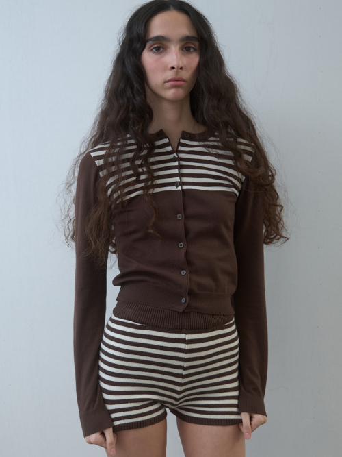 Stripe Knit Cardigan Brown