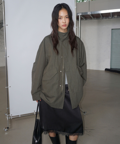 (woman) 스탠 하이넥 하프 야상