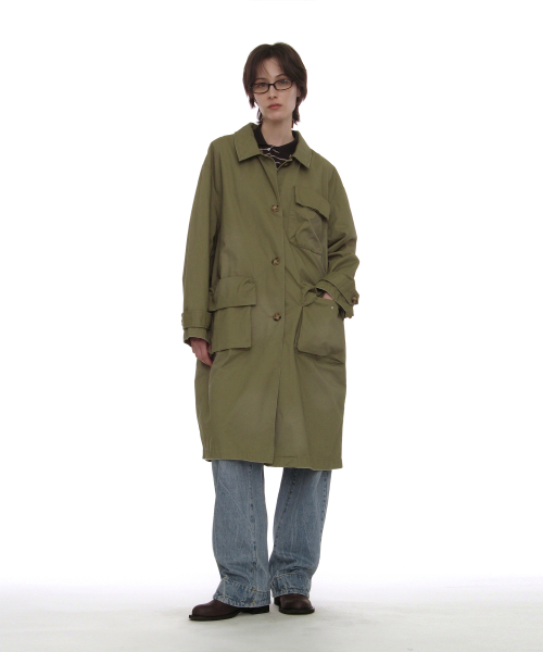 Двустороннее пальто Washed Balmacan с карманами Khaki Green