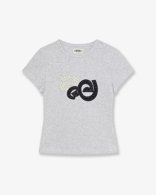 APPLIQUE FLOWER LOGO TEE [LIGHT GREY]