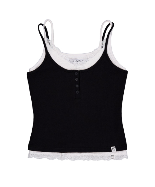 Lace Layered Cami Set (BLACK)