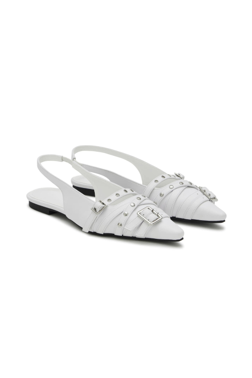 BUCKLE STUD AND EYELET SLINGBACKS IN WHITE
