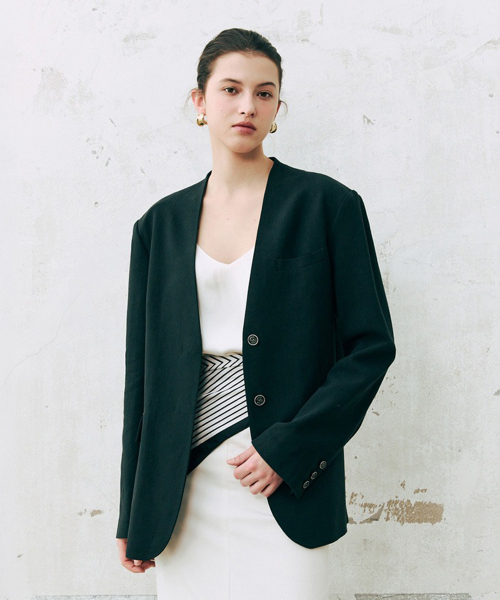 Льняной жакет без воротника 26SS Black