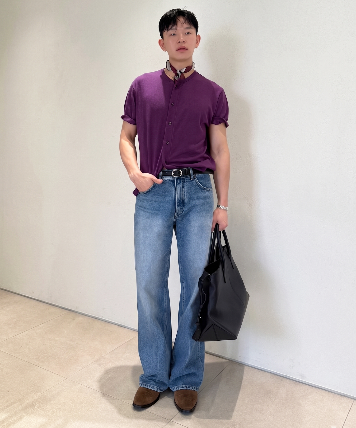 Line Washed Flare Denim Jeans Indigo