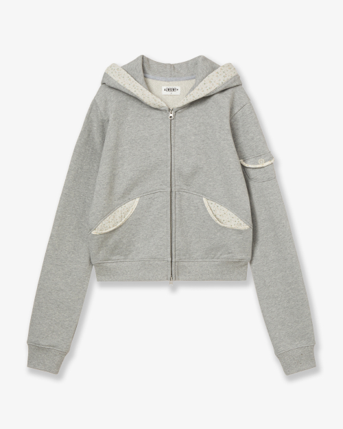 ROUND POCKET HOODIE ZIP UP [MELANGE GREY]