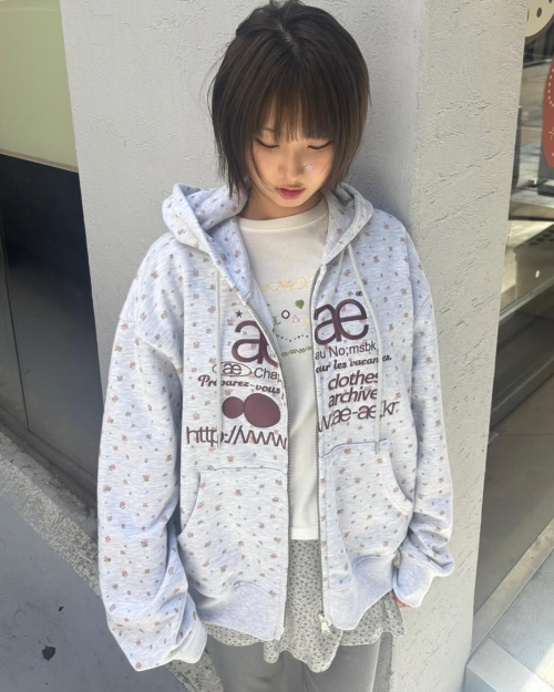 WEB LOGO FLOWER HOOD ZIP UP [PINK]