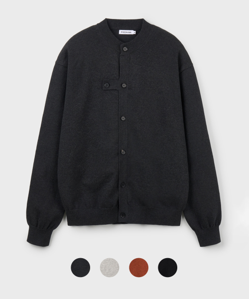Cotton Round Neck Tab Cardigan - 4 Color