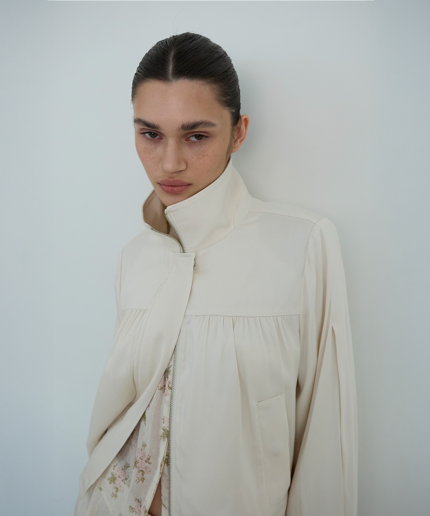 Dion Lyocell Shirring Jacket Satin Cream