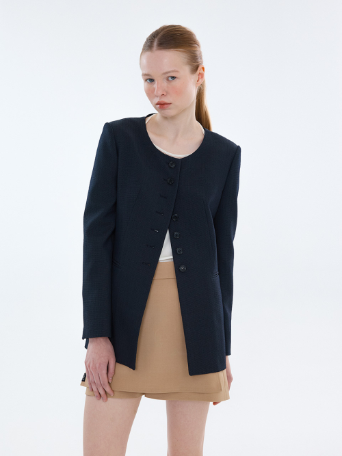 COLLARLESS BUTTON JACKET NAVY