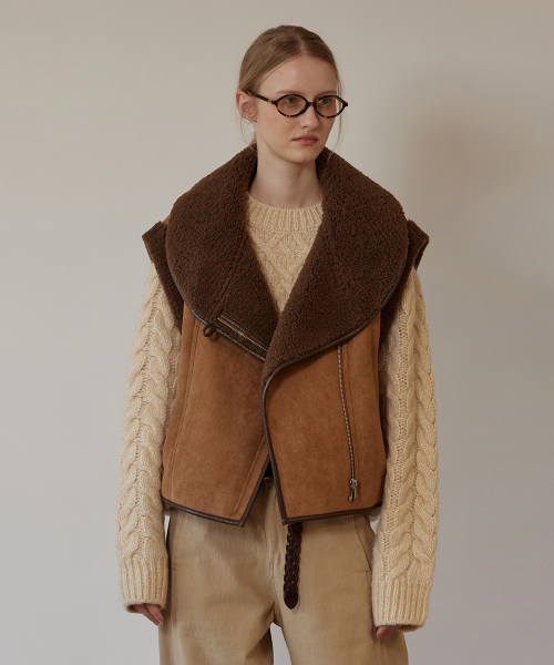 Shawl collar Tucked Hemline Shearling Vest