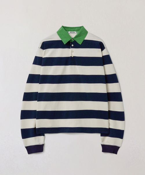 Long Sleeve Stripe Polo - Navy