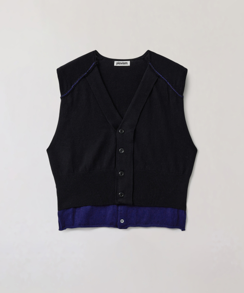 Layered Knit Vest - Black