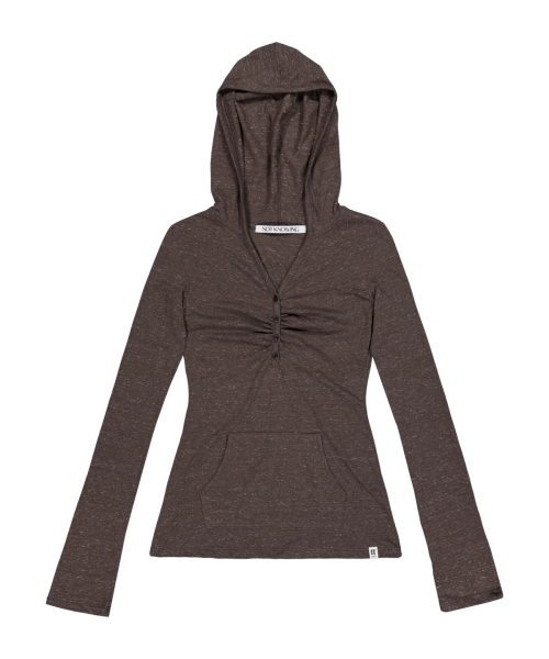Button Up Shirring Hoodie (BROWN)
