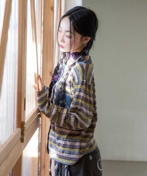 Кардиган в полоску WXJ038 Yuyake (KHAKI)