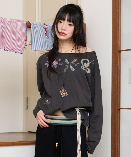 Лонгслив на одно плечо WXT088 Torori (CHARCOAL)