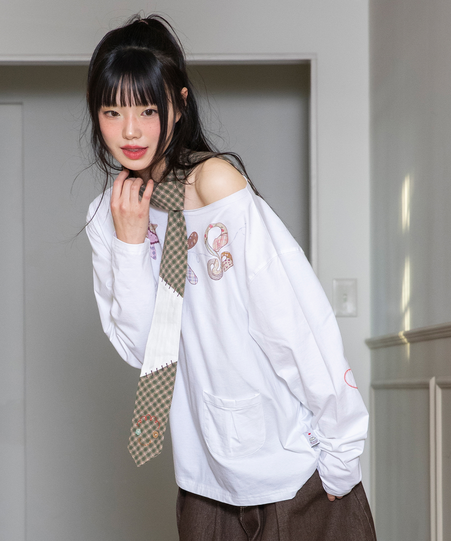 Лонгслив на одно плечо WXT088 (WHITE)