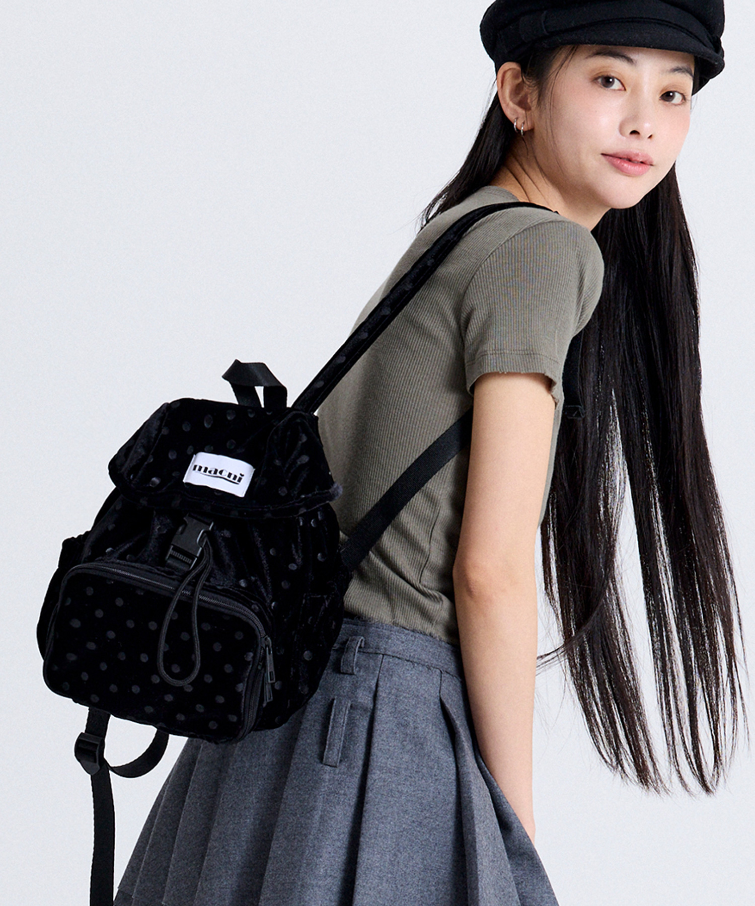 DOT VELVET MINI BACKPACK BLACK