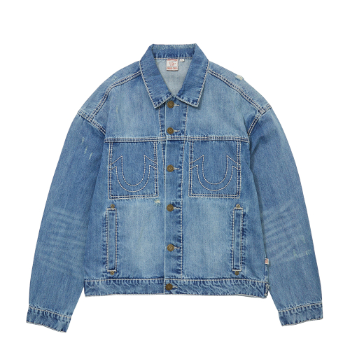 SURVIVAL DAMAGED DENIM TRUCKER WASHED INDIGO