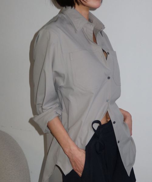Рубашка с двойным воротником_Khaki Gray