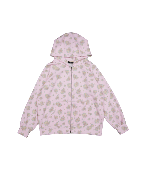 Вафельный худи на молнии с цветами (Pink)