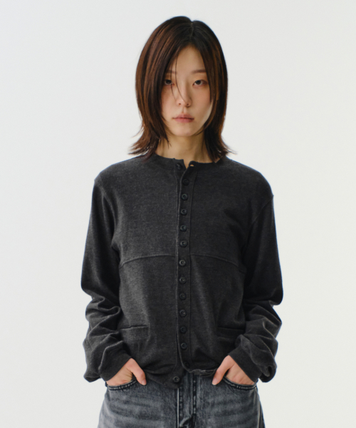 BUTTON DETAIL COTTON CARDIGAN (CHARCOAL)