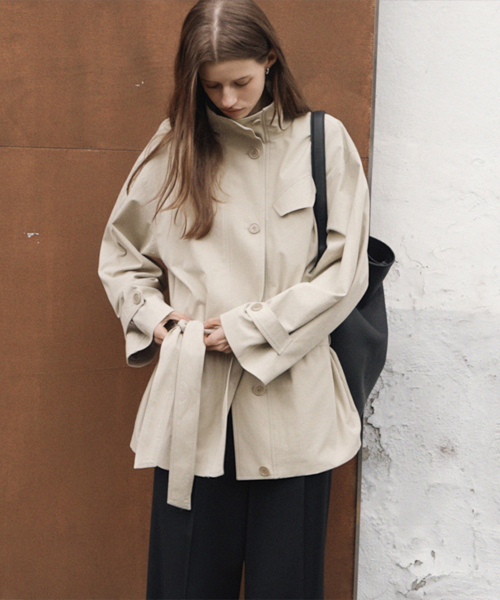 Nocturne High-Neck Cotton Half Trench Jacket