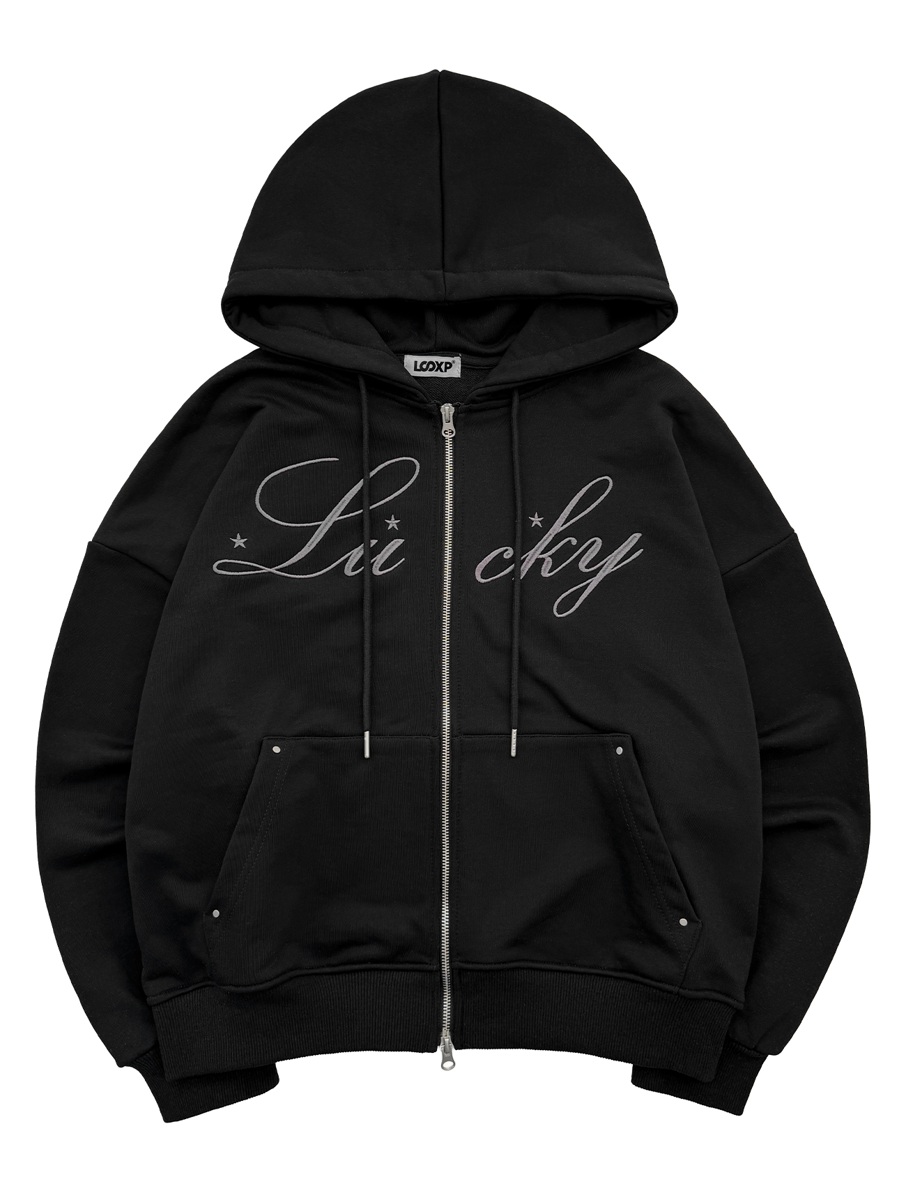 Базовый оверсайз худи на молнии Lucky с принтом Black