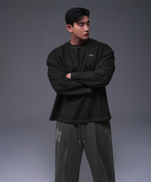 b pendant waffle long sleeve [black]