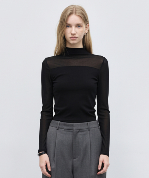 Sheer Mock-Neck T-Shirt_Black — Main product photo