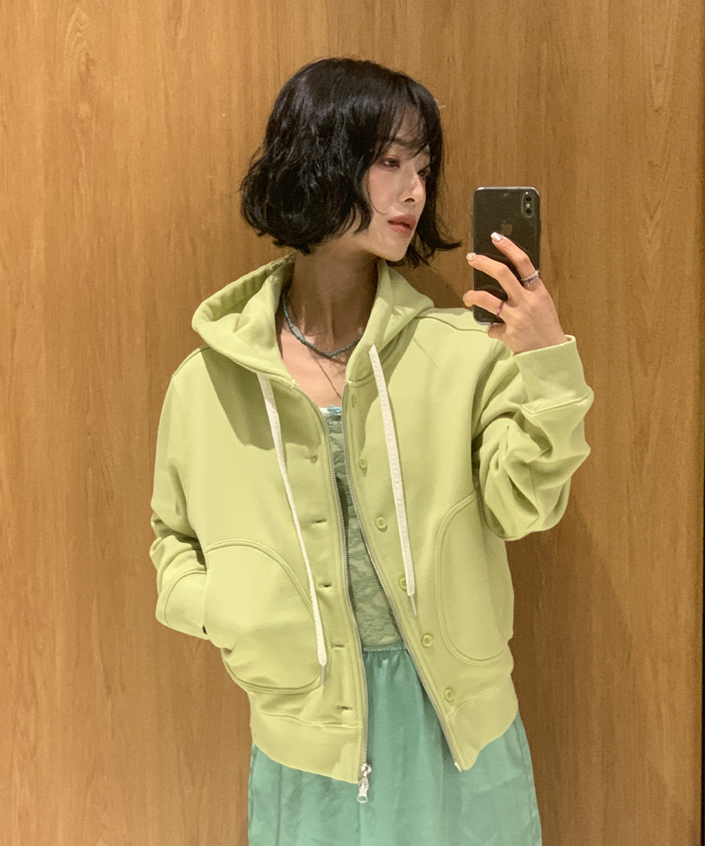 woman snap hood zip-up [avocado]