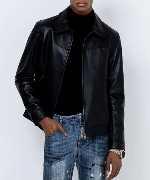 panel zip lambskin куртка (black)