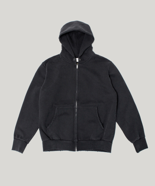 vintage distressed heavy sweat zip hoodie_black