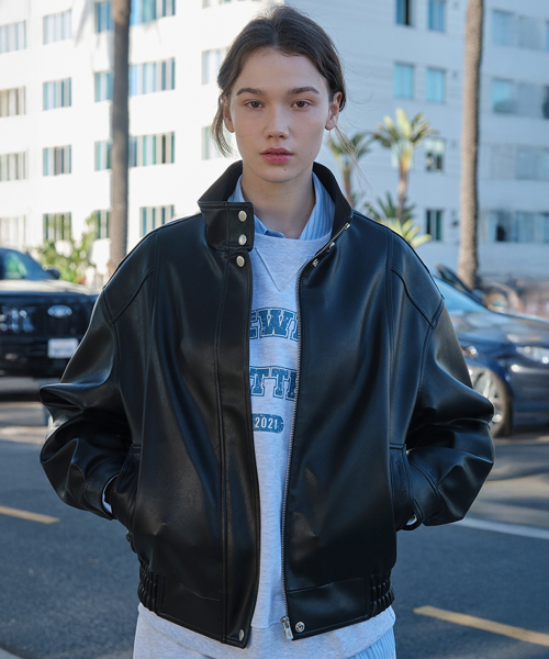 blake высокий воротник leather blouson - черный
