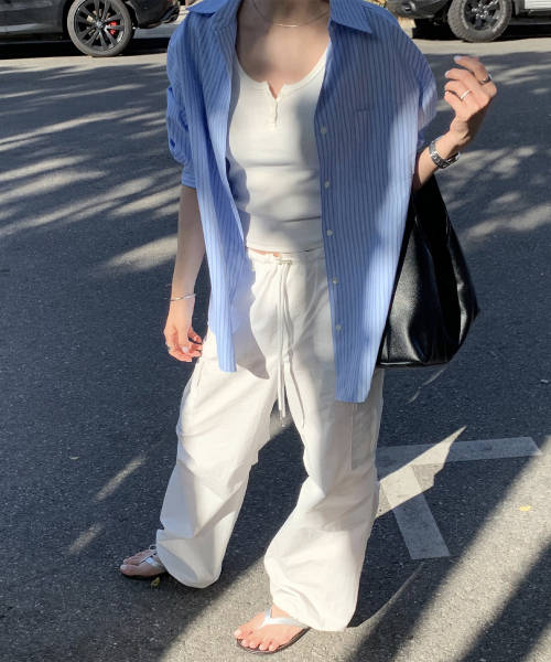 hush stripe over-fit рубашка - легкий синий