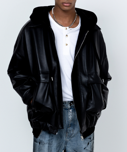 archive over lambskin blouson (black)