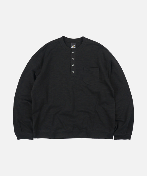slub henley neck l/s футболка _ черный