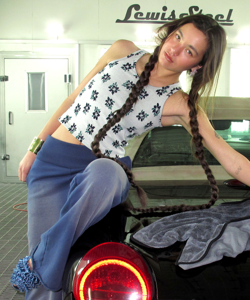 jacquard flower pattern tank top_navy