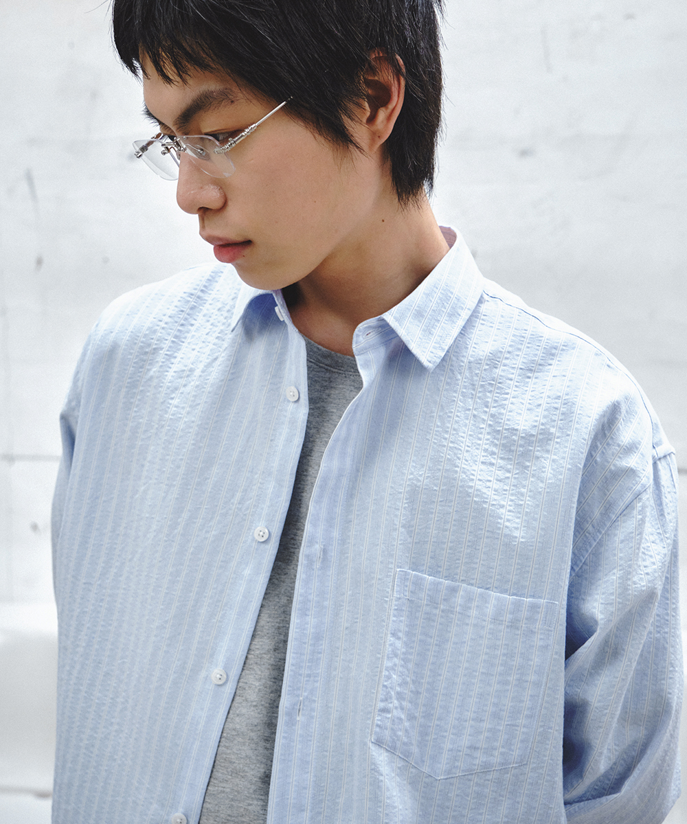 benjamin stripe crop shirt_sky синий