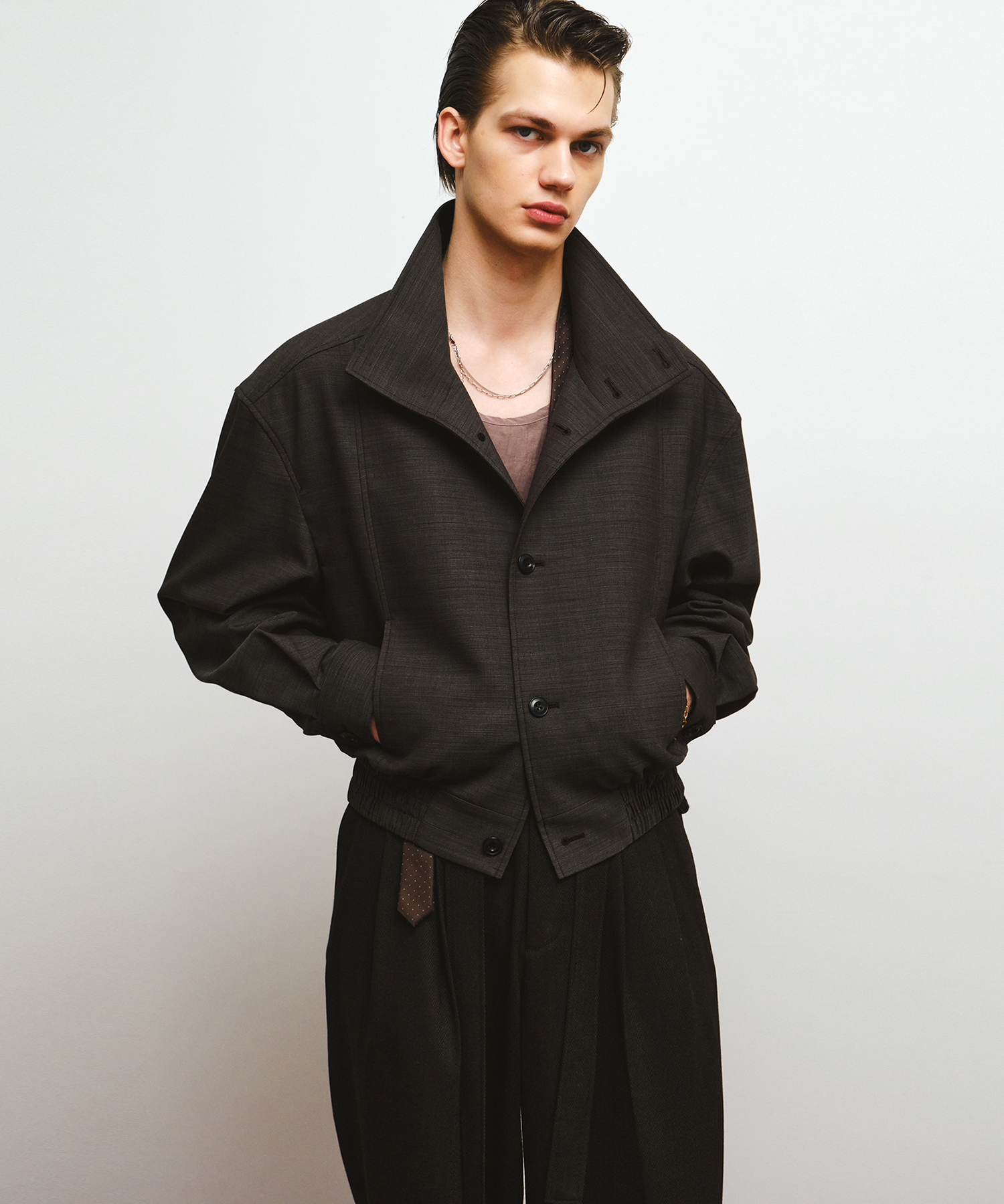 шерсть classic высокий neck blouson (brown)