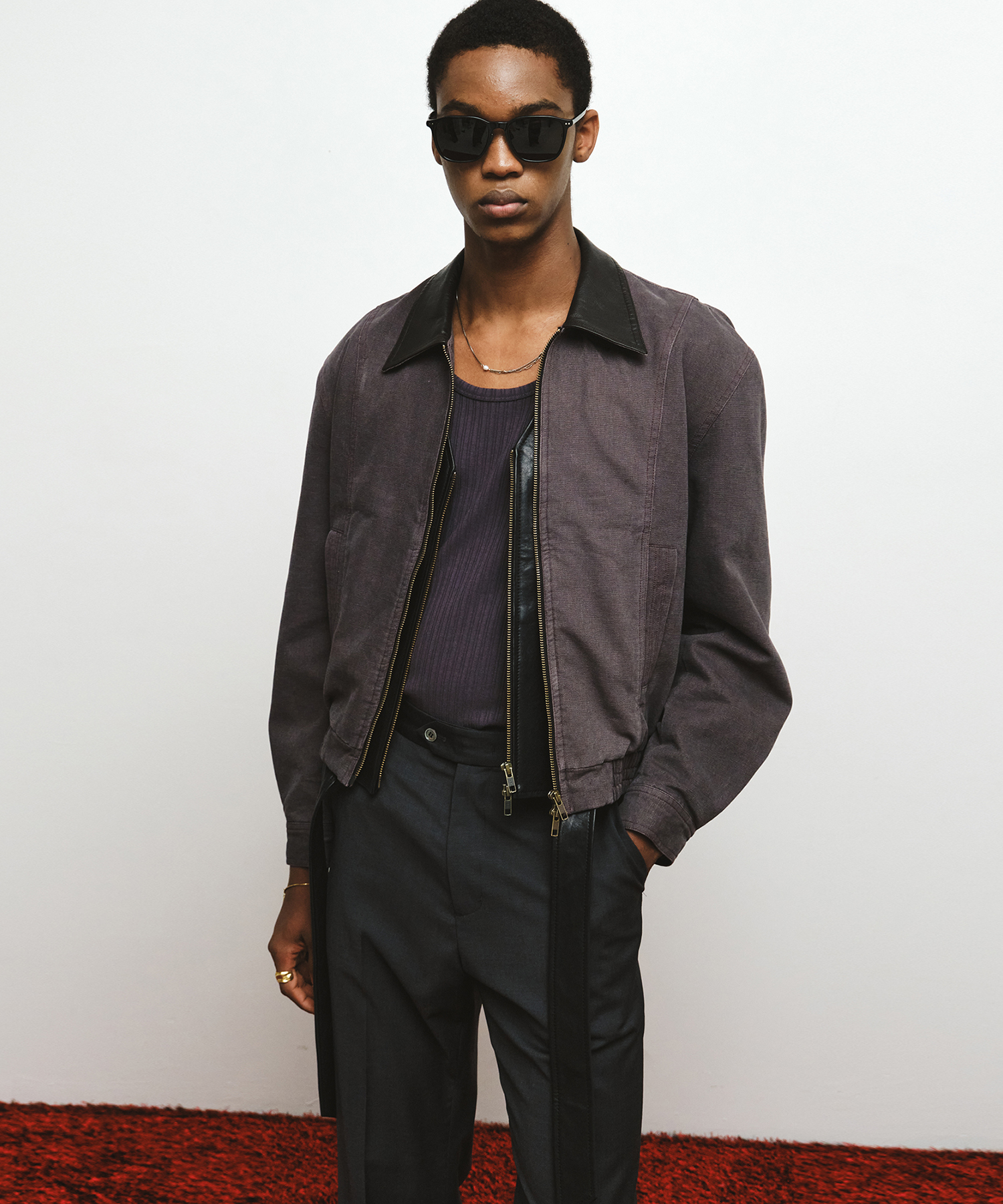 leather хлопок washed blouson (ash purple)