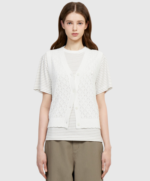 Вязаный крючком жилет-свитер W Off White