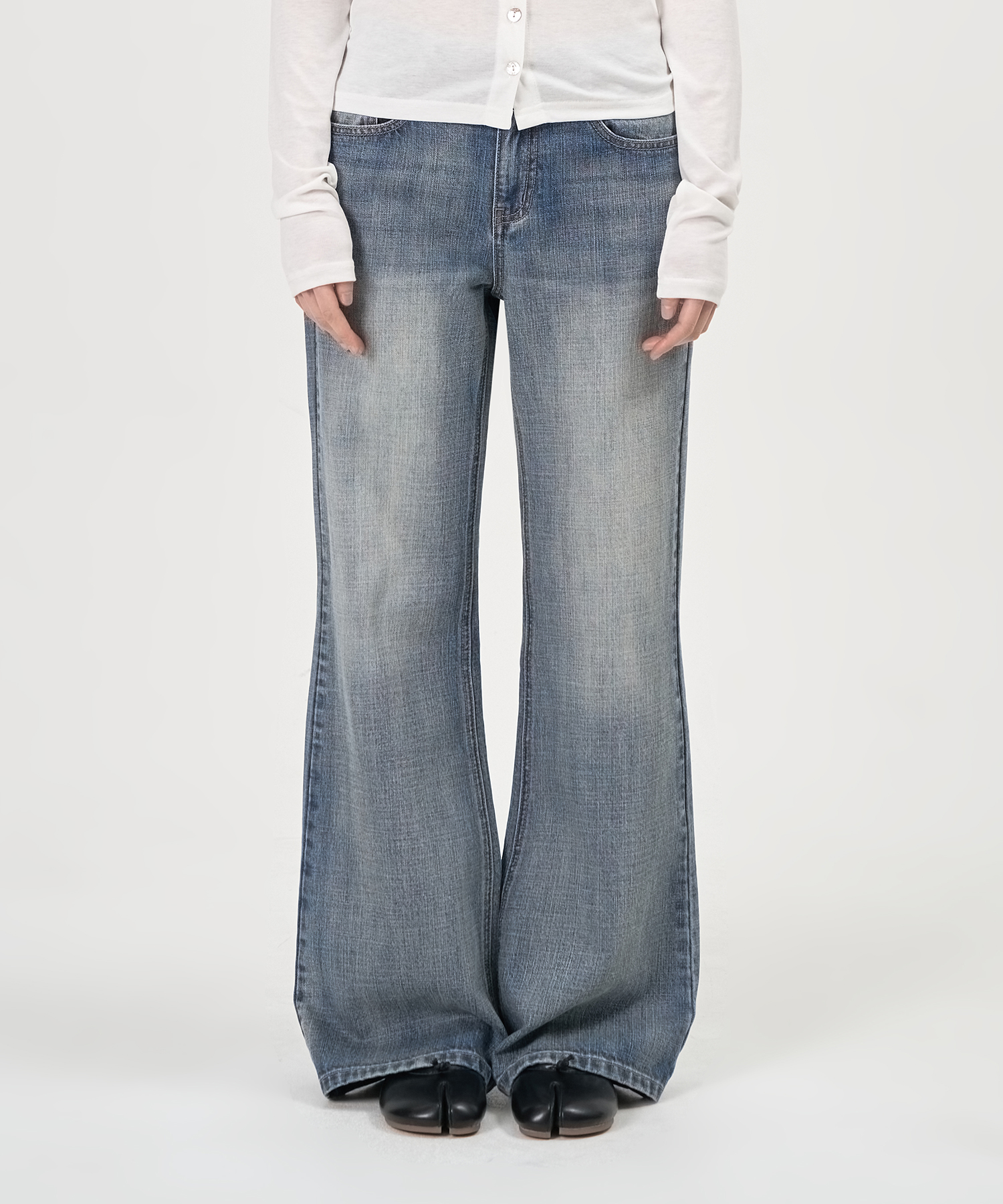 Washed Denim Boots Cut Pants (Blue)