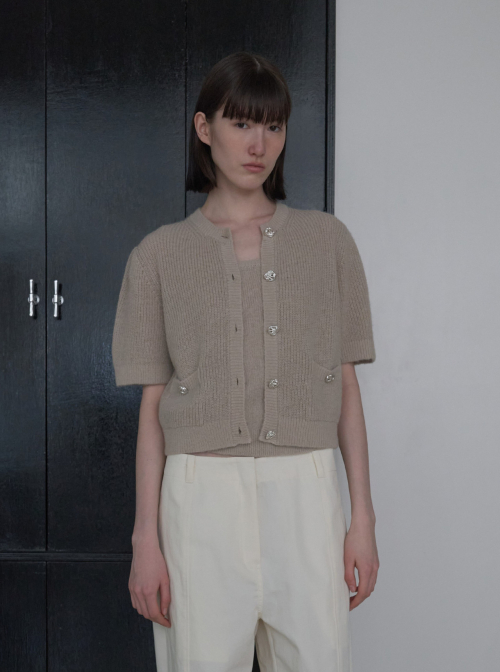 Alpaca Royal Ribbed Half-Sleeve Cardigan [BEIGE]