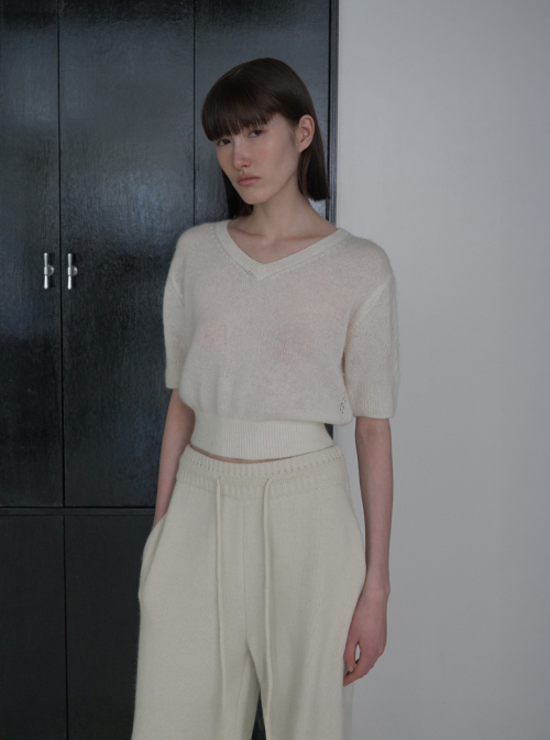 Alpaca V-neck Half Sleeve Pullover [IVORY]