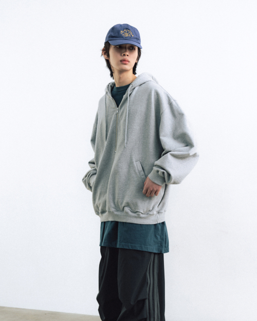 Huge Half-Zip Hoodie - Melange Grey