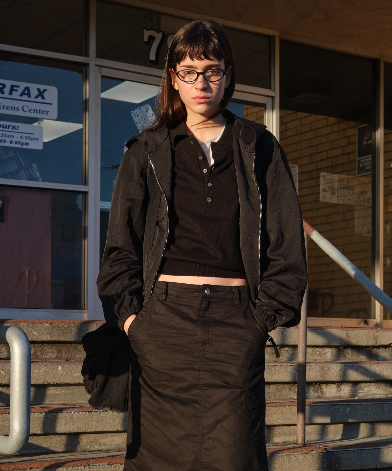 NYLON HOODED ZIP-UP JACKET_BLACK [LC261JP02BK]