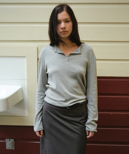 RELAXED HENLEY TEE_MELANGE GREY [LC267TS07MG]
