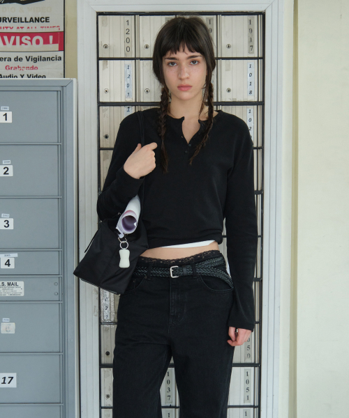 RELAXED HENLEY TEE_BLACK [LC267TS07BK]